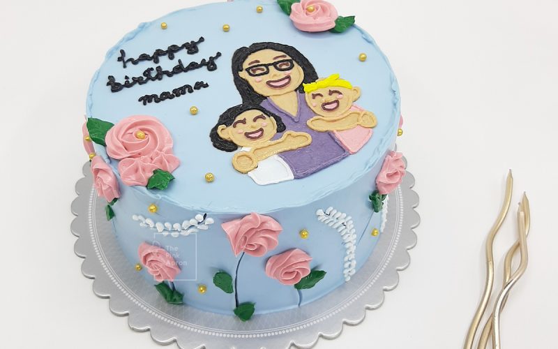 302-2 mother woman and children portrait blue minimalist cake
